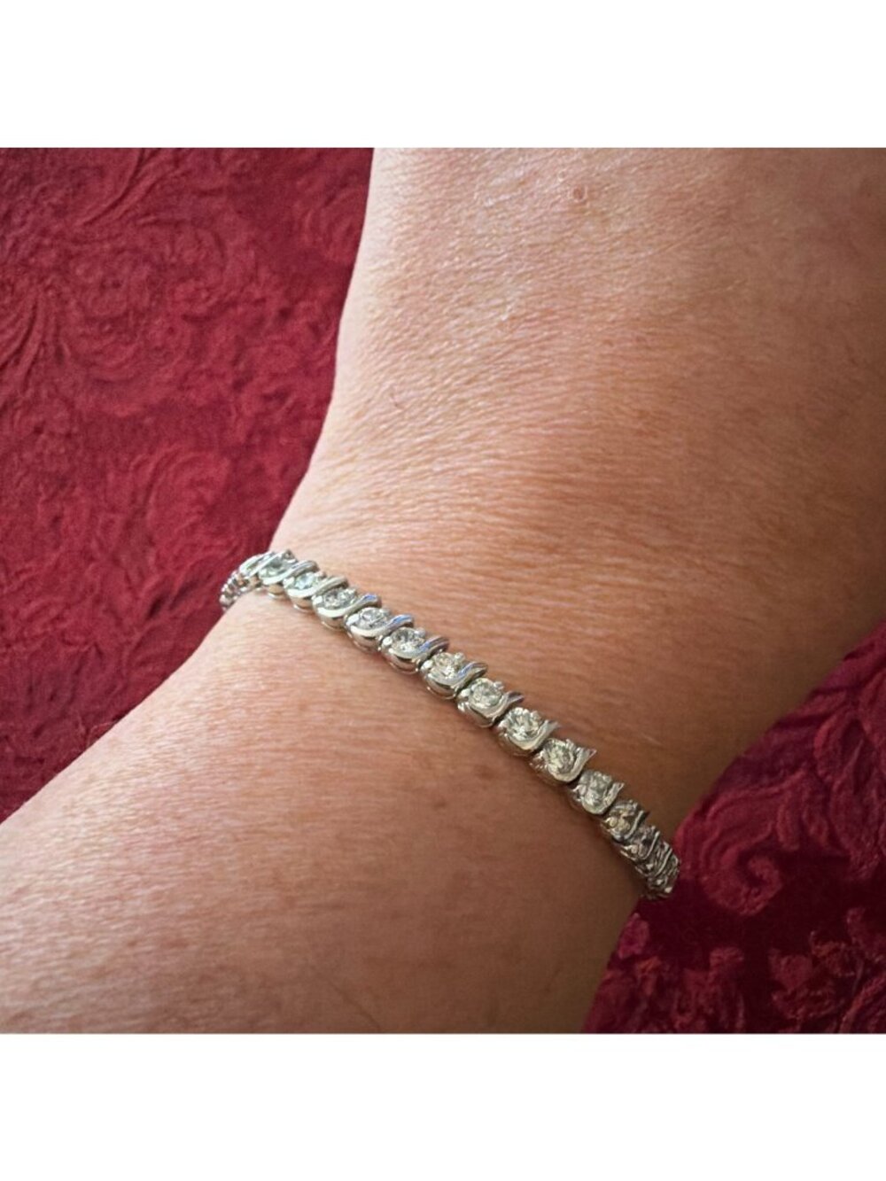 Vintage 925 Sterling Silver CZ Tennis Bracelet S Link Wave Cubic Zirconia Clasp